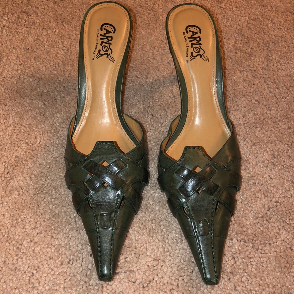 Hunter green slip on heels - size 7